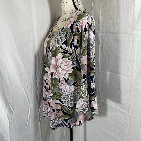 C Est. 1946 Stretch Square Neck Flower Print Casual Long Sleeve Blouse Sz M - Picture 2 of 8